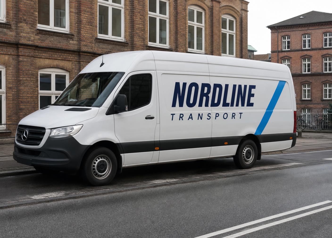Nordline Transport-varevogn på dansk bygade